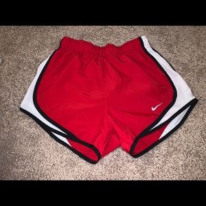 red, black, & white nike tempo shorts